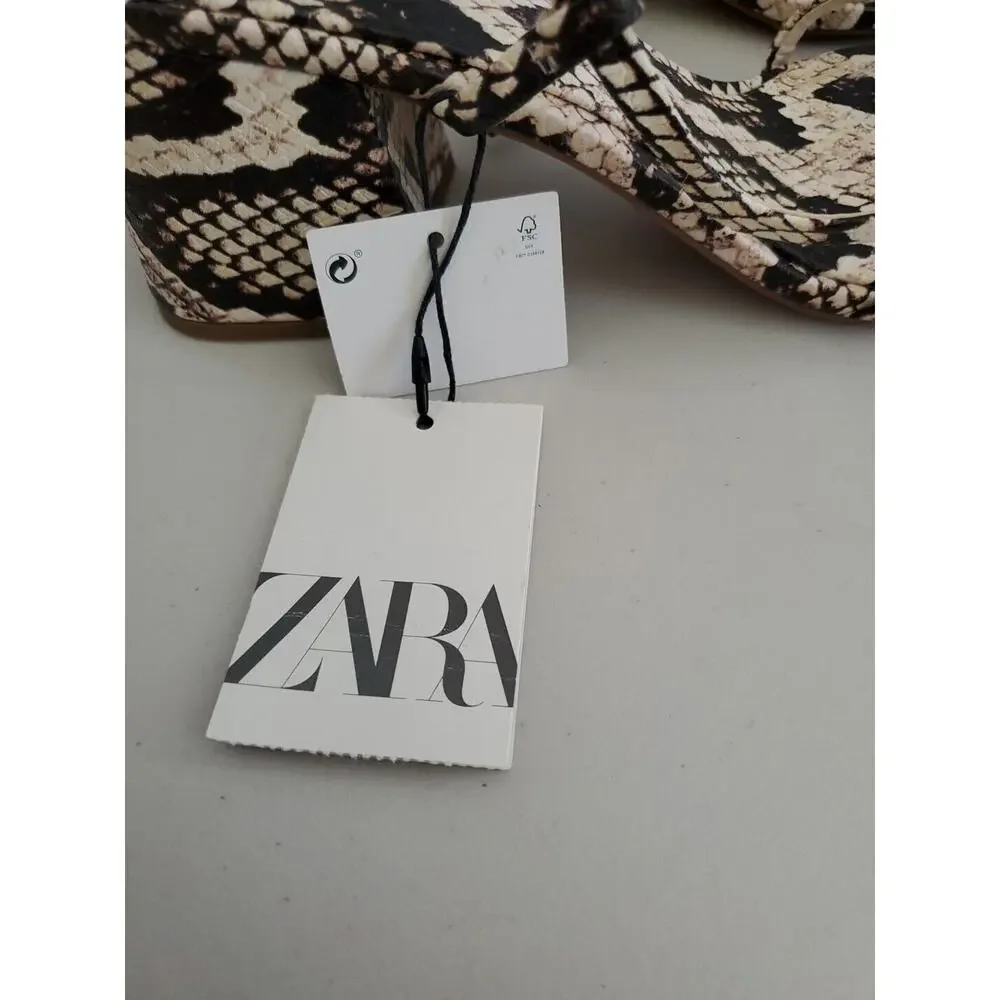 Zara Sandals Women 8 EUR 39 Snake Print Square Toe Block Air Fit Insole Foam - Picture 7 of 16